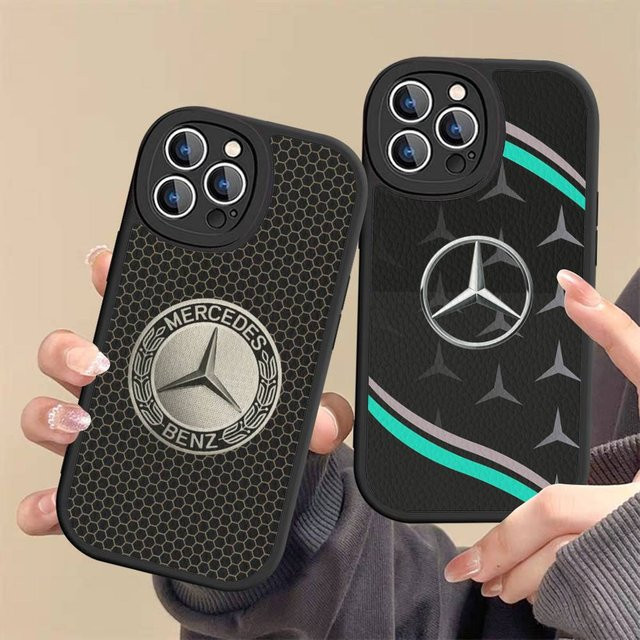 Mercedes-Benz Stoßfeste Lederhülle für iPhone 11 bis 16 Pro Max Plus in Schwarz - Bild 1