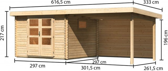 Gartenhaus Holz TRITTAU 3 Naturbelassen mit Anbaudach und Rückwand B/T: 297 x 297 m - Bild 1
