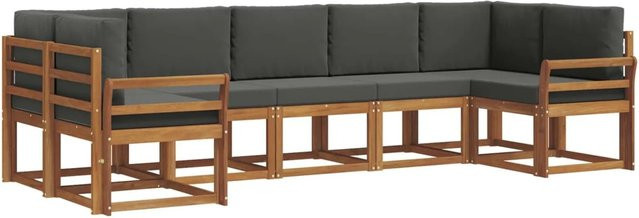 vidaXL Outdoor-Sofagarnitur 7-teilig aus Akazienholz in Natur und Anthrazit mit Kissen und Armlehnen - Bild 1