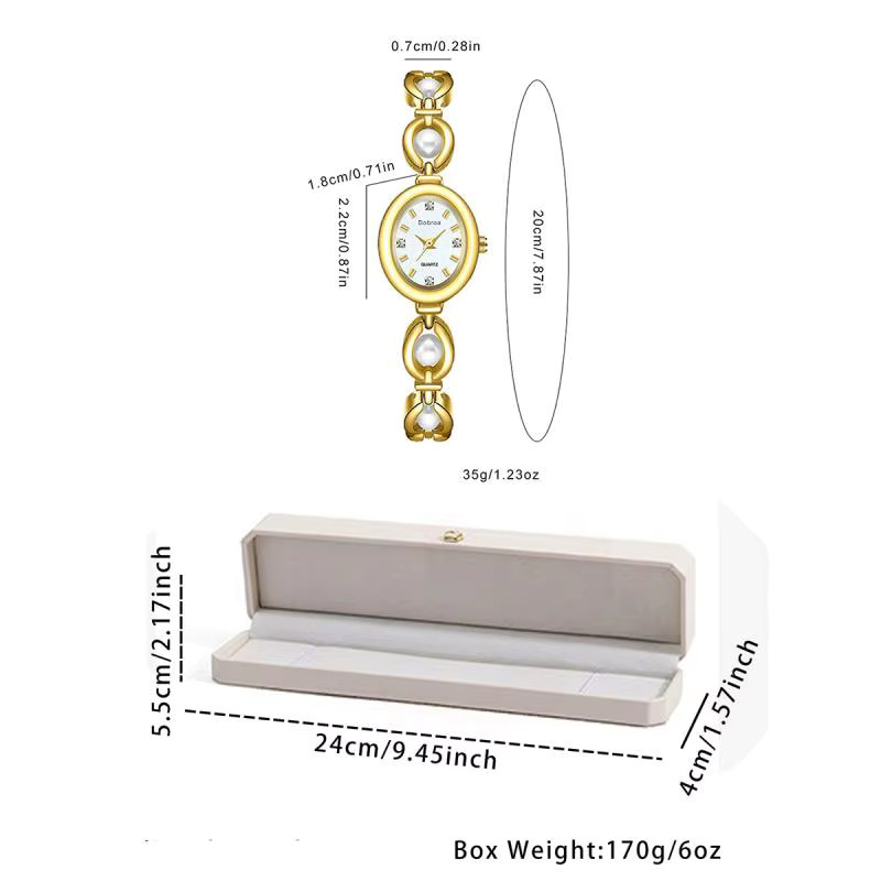 Armbanduhr Damen, Perle, Gold, Weiß, Analoguhr - Bild 2