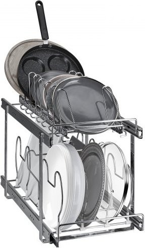 VEVOR Pfannen- und Topfregal-Organizer aus Metall, 2-stufiger erweiterbarer Deckelhalter und Backblechregal in Silber, Breite: 30,48 cm - Bild 1