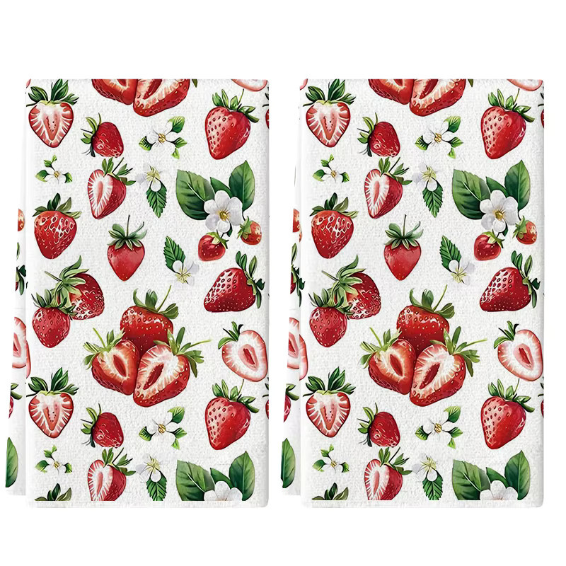 Yuanqi Küchentücher Set mit Erdbeerblüten-Motiv in Rot und Mehrfarbig, 2 Stück, super saugfähig, B: 60 cm, H: 40 cm - Bild 7
