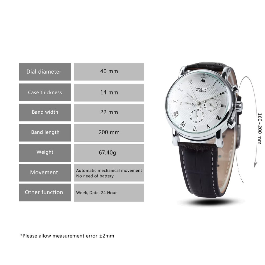 Jaragar Armbanduhr, Automatik, Edelstahl, Leder, Herren - Bild 6