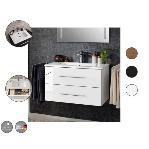 Fackelmann Badmöbel-Set b.perfekt in Weiss Hochglanz mit LED-Beleuchtung und Soft-Close-Türen, Breite: 103 cm, Höhe: 50,9 cm, Tiefe: 48 cm - Bild 2