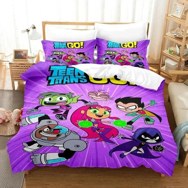 Teen Titans Go Bettwäscheset mit 3D-Druck aus Mikrofaser, Farbe: Lila, B/H: 245 x 210 cm - Bild 1