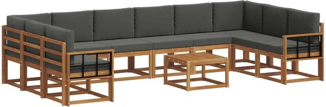 vidaXL 11-teilige Outdoor-Sofagarnitur aus Akazienholz mit Kissen in Anthrazit - Bild 1