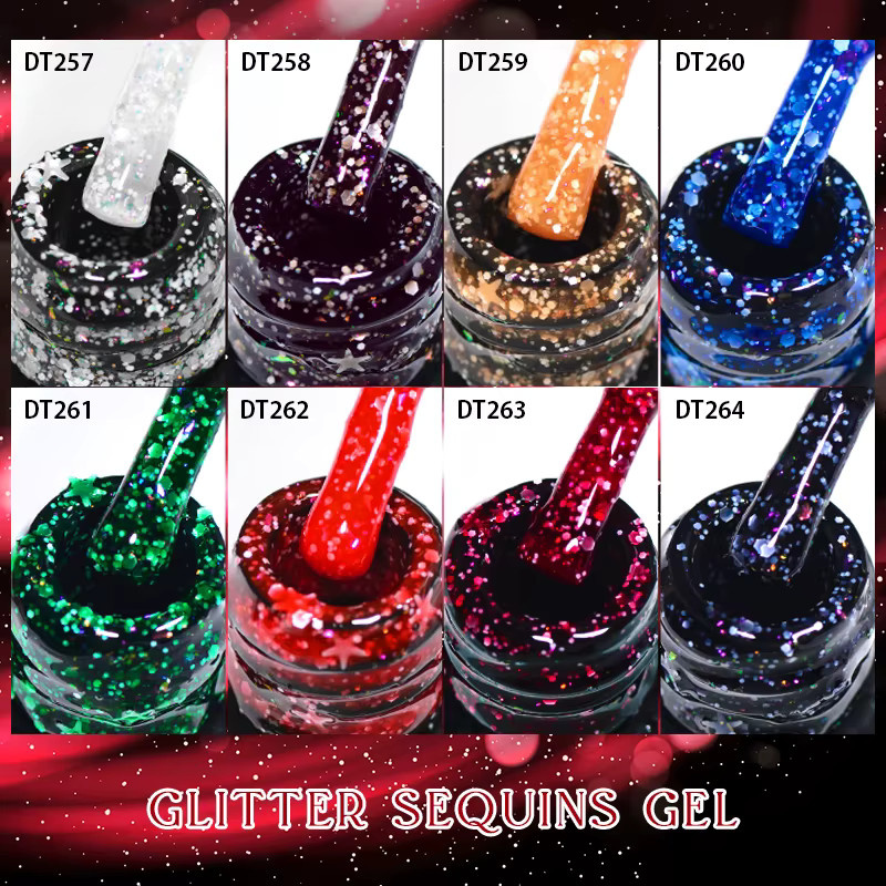MEET ACROSS Gel Nagellack Set, Schneeflocken Glitter Pailletten, 6/8 Stück - Bild 5