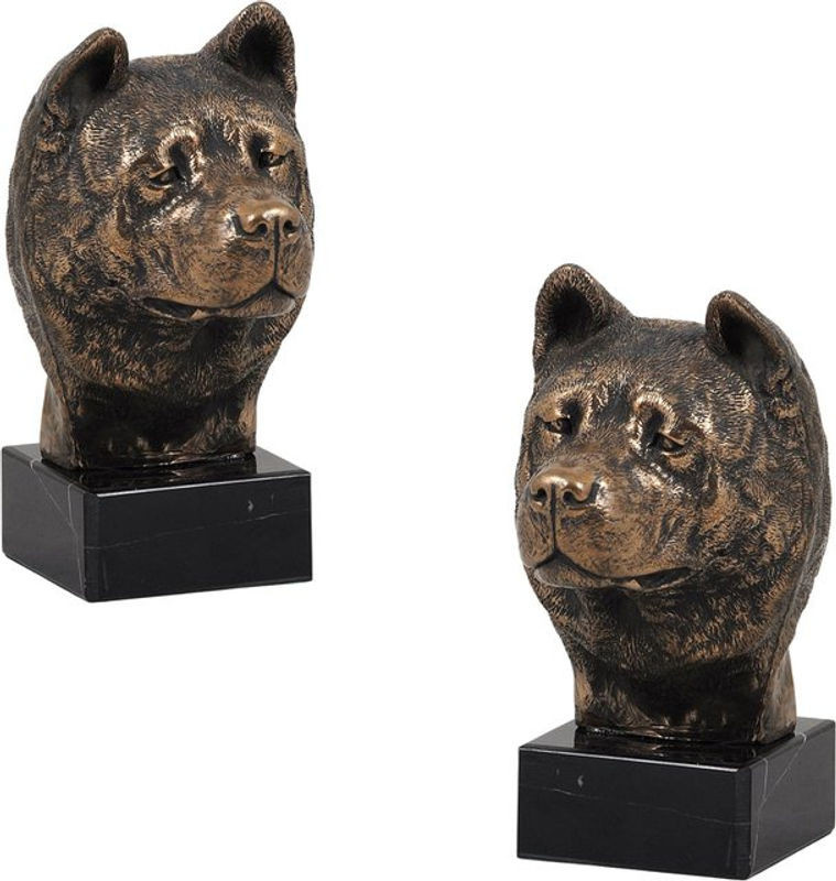 Art-Dog Akita Inu Hundestatue als Büste auf Steinsockel in Braun - Bild 1