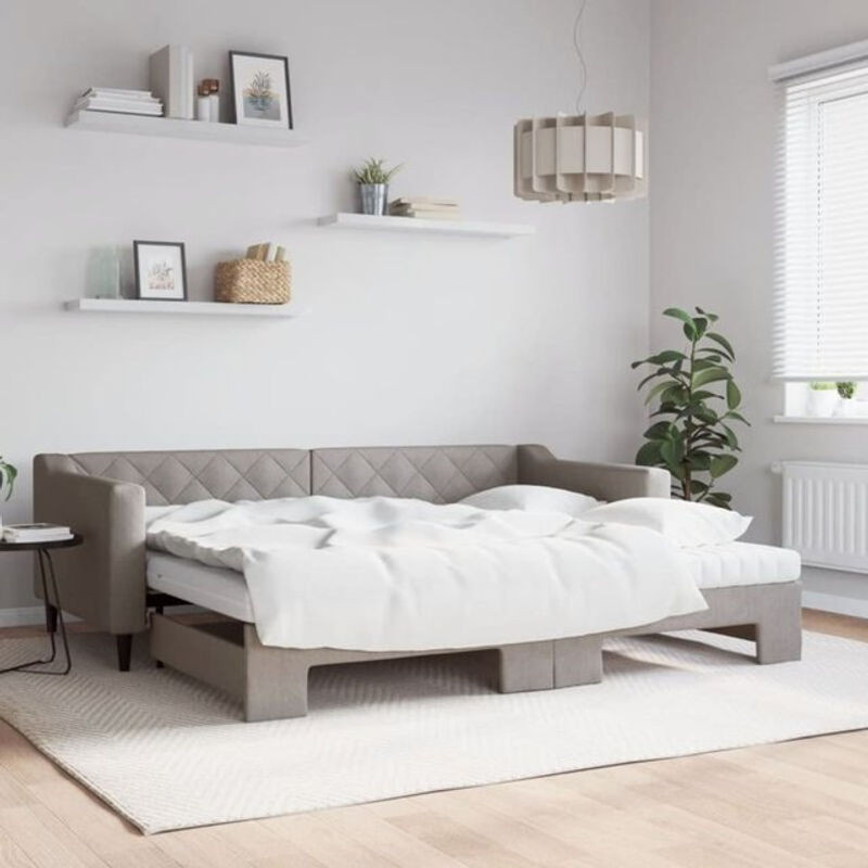 Ausziehbares Funktionsbett mit Matratze von vidaxl in Taupe meliert aus Stoff und Metall, B/T: 90 x 200 cm - Bild 1