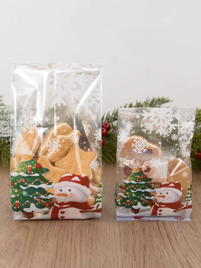 CHIXINHAPPY Transparente Weihnachts-Süßigkeitentüten mit Schneemann und Schneeflocken Motiv für deine Weihnachtsfeier - Bild 3