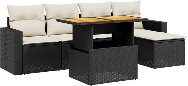 vidaXL 6-teilige Garten-Sofagarnitur aus Poly-Rattan mit Kissen in Schwarz und Cremeweiß - Bild 1