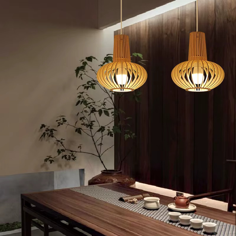 Moderne LED-Pendelleuchte aus Holz von JIANKEXING mit E27-Fassung und warmweißem Licht - Bild 2
