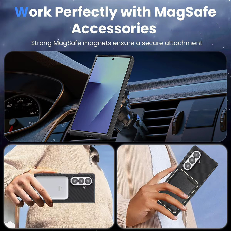 Ultradünne Business Handyhülle aus Kohlefaser-Leder für Samsung Galaxy Z Fold 7 6 5 4 3 mit MagSafe-Unterstützung in Schwarz oder Braun - Bild 3