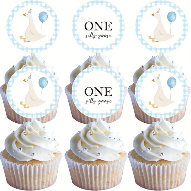 Tissy Cupcake Topper Set mit blauen Cartoon Gänsen für Geburtstag und Party Dekoration, 30 Teile - Bild 1