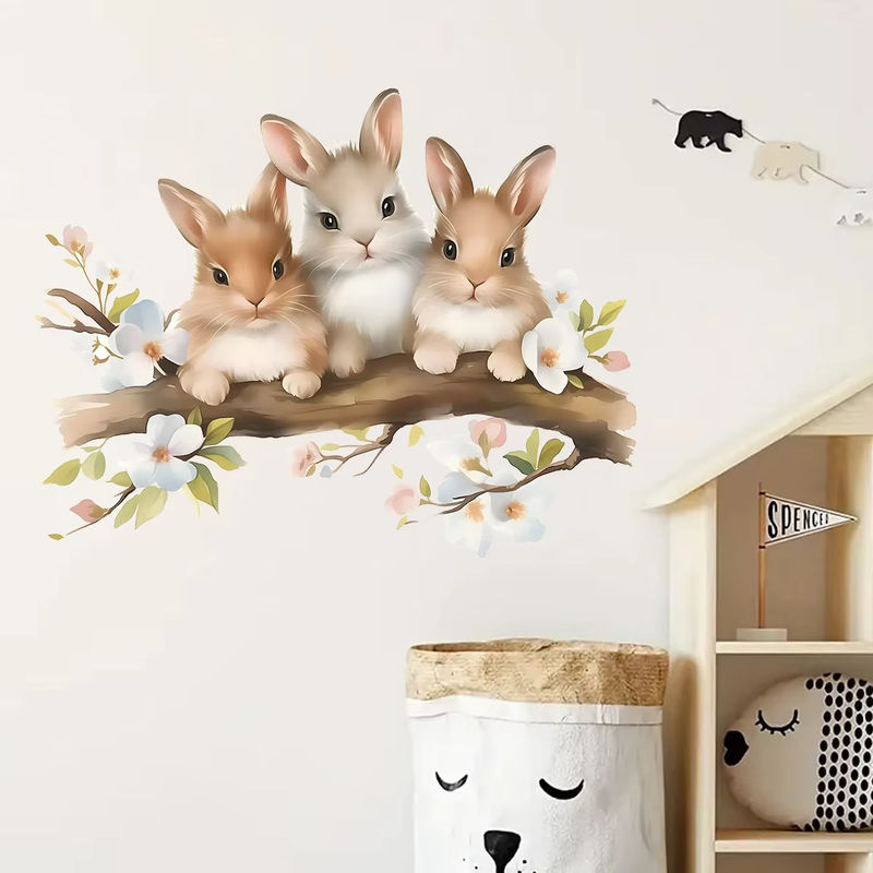 BRUP Wandtattoo Aquarell Blume und Cartoon Kaninchen für Kinderzimmer und Babyzimmer, mehrfarbig - Bild 2