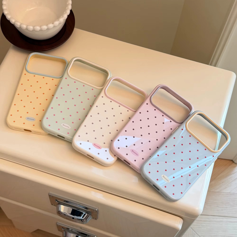 Glänzende Macaron Schutzhülle mit Polka-Dot-Muster für Apple iPhone 17 16 15 14 13 Pro Max in Multicolor - Bild 2