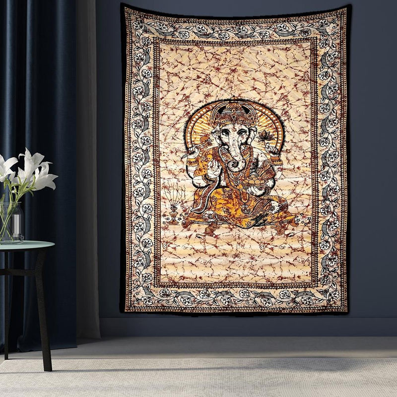 Abstrakter Vintage Elefanten Wandteppich in Beige von Super Six, Mystischer Wandbehang mit Tier-Motiv, B/H: 95 x 70 cm - Bild 4