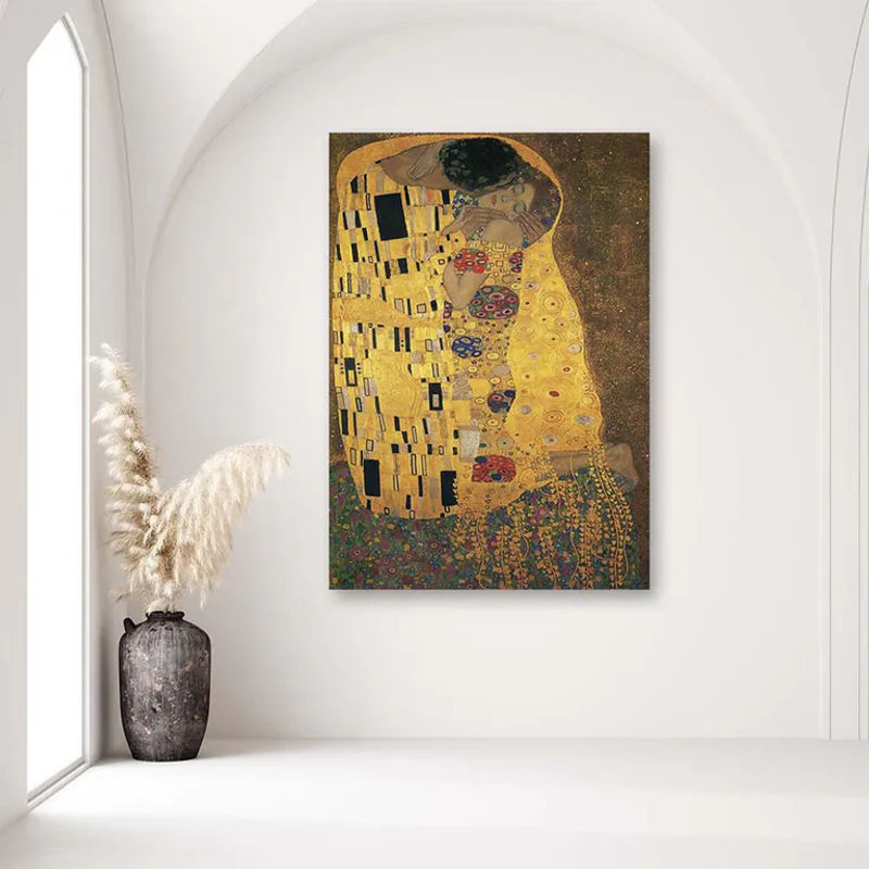 Feeby Leinwand Porträt Der Kuss von Gustav Klimt in Gold, B/H: 60 x 40 cm - Bild 3