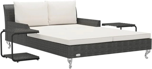 Doppelte Sonnenliege Furnicato aus schwarzem PE-Rattan mit cremeweißen Kissen, B/T/H: 200 x 132 x 71 cm - Bild 1