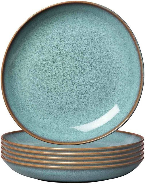 Villeroy & Boch like. Schalen flach Lave Glacé, 6er Set, Weiß/Türkis, Durchmesser: 27 cm - Bild 1