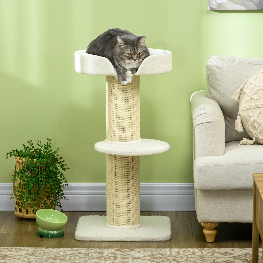 PawHut Kratzbaum Cremeweiß mit Sisalstämmen und Kissen, mehrstöckiger Katzenturm für mittelgroße Katzen, B/T/H: 45 x 45 x 91 cm - Bild 2