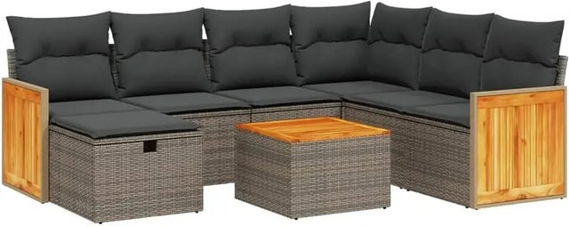 vidaXL 8-teilige Garten-Sofagarnitur in L-Form aus grauem Poly-Rattan mit Kissen und Metallgestell - Bild 1