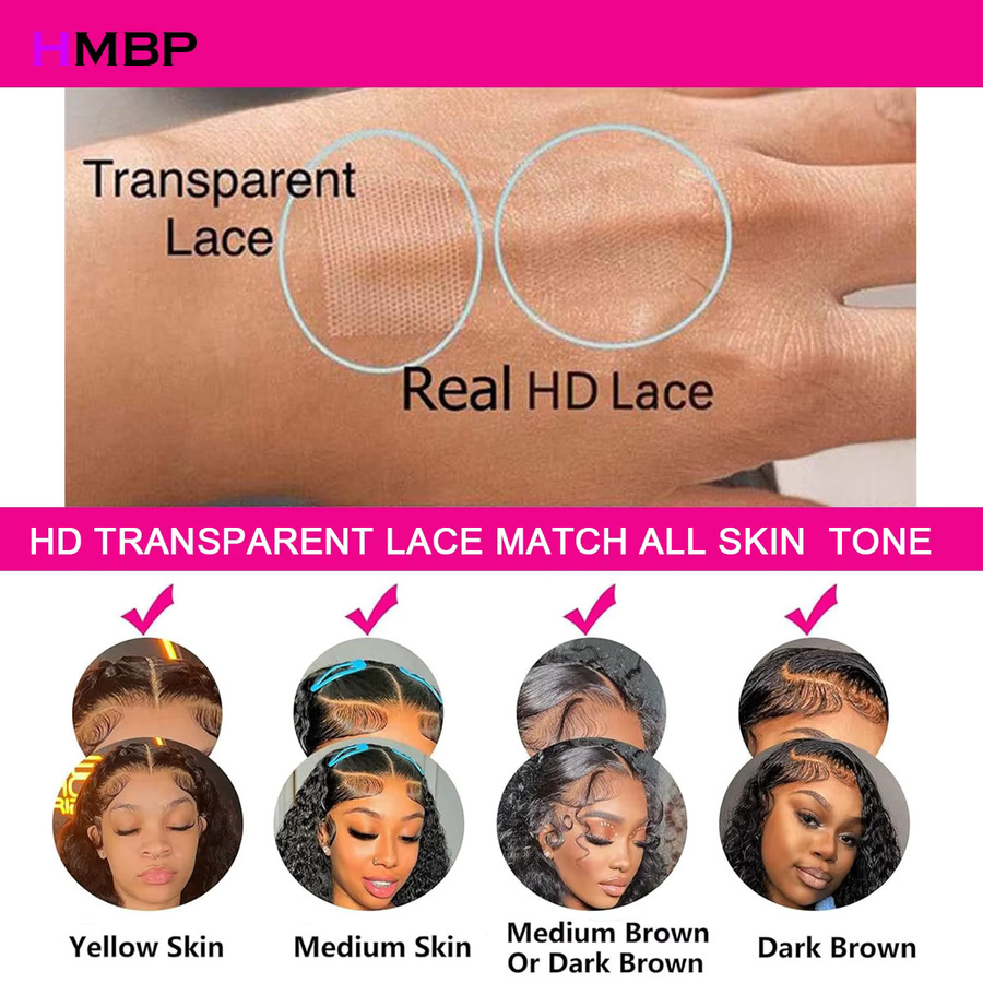 HMBP Glueless Lace Frontal Echthaar Perücke, Körperwelle, Unisex - Bild 5