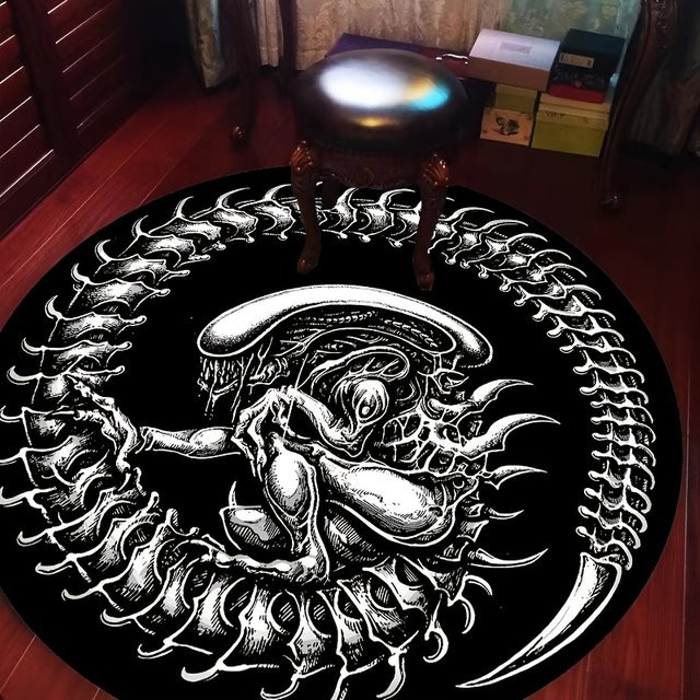 VIKAMA Xenomorph Alien Ouroboros Runder Teppich, Schwarz, Durchmesser: 60 cm - Bild 1