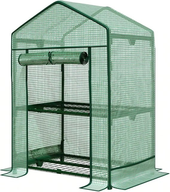KARAT Gewächshaus Bloom in Grün und Transparent mit 2 Ebenen, Rollen und Regalen aus Stahl - Bild 1