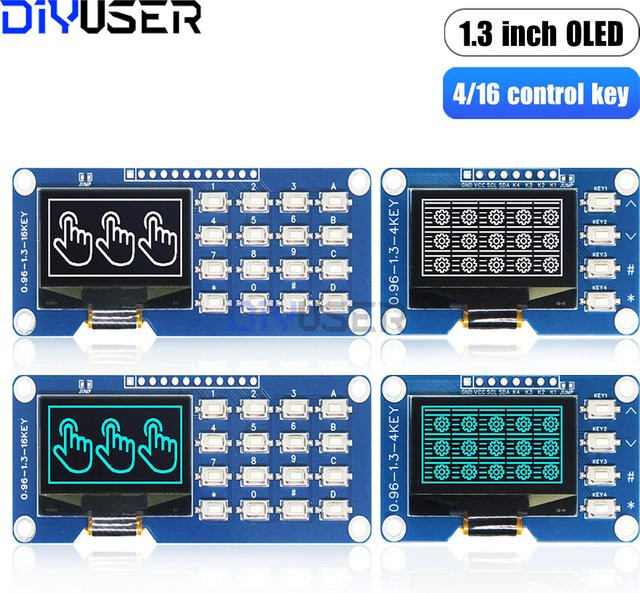 DIYUSER OLED-Display mit 4x4 Tastaturmodul, 1,3 Zoll SSD1116 128x64 Bildschirm für Raspberry Pi, Blau, I2C und SPI - Bild 1