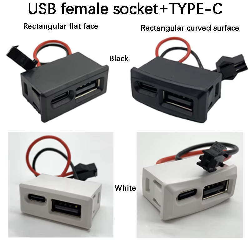 Doppelschicht USB Buchse mit Typ-C Anschluss, Weibliche USB Ladebuchse Steckdose in Schwarz mit 7cm SM2,54 Draht Terminal - Bild 2