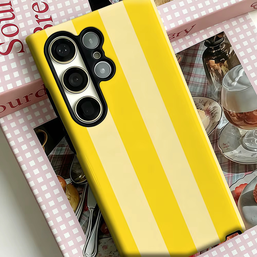 Stoßfeste Doppelschicht Handyhülle mit gelben Pastellstreifen für Samsung Galaxy S26 S25 S24 S23 Ultra Plus Android Smartphone - Bild 3