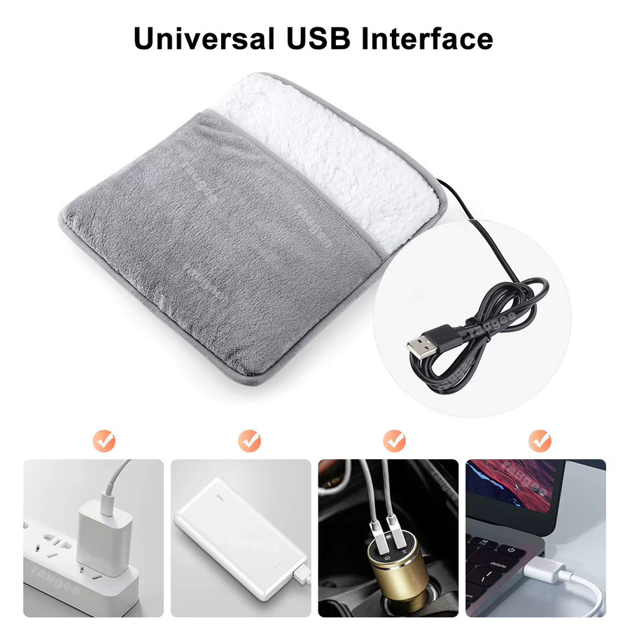 Tragbare elektrische Fußwärmer Matte von raugee in Grau mit USB-Anschluss für zu Hause - Bild 2