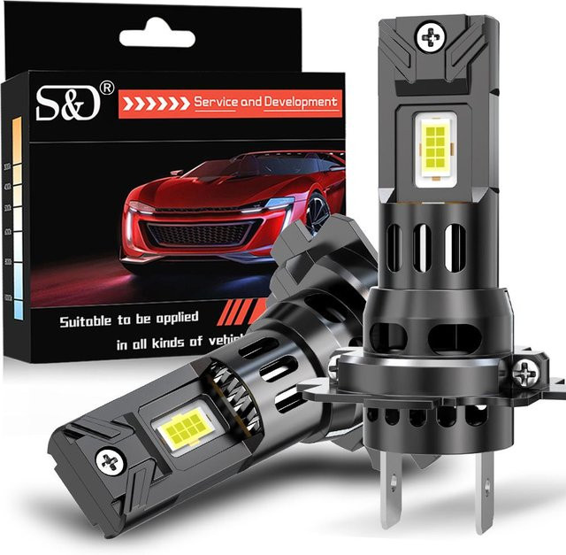 2 Stück H7 LED-Scheinwerferlampen Set mit 30000 Lumen und 100W, Mini CSP Auto-Leuchten mit Lüfter, 6000K Cool White, Silber - Bild 1