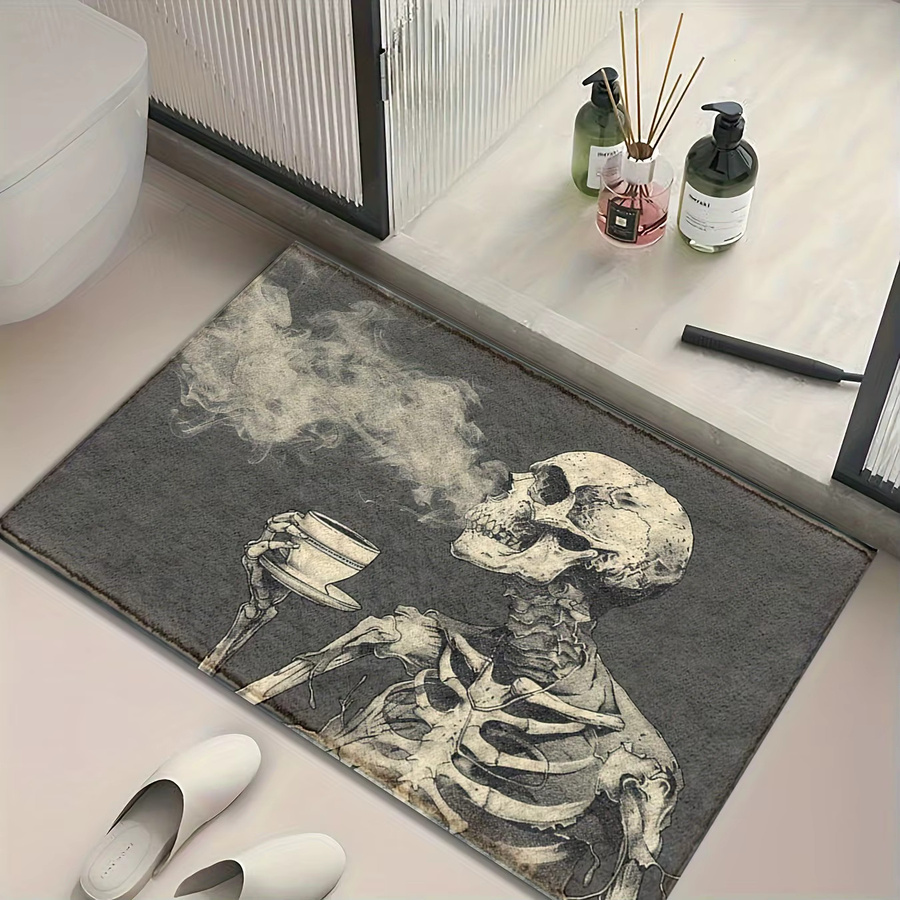 VIKAMA Halloween Kaffeeteppich mit Skelett, Herbstblättern und Kürbissen, Grau, B/T: 60 x 40 cm - Bild 2