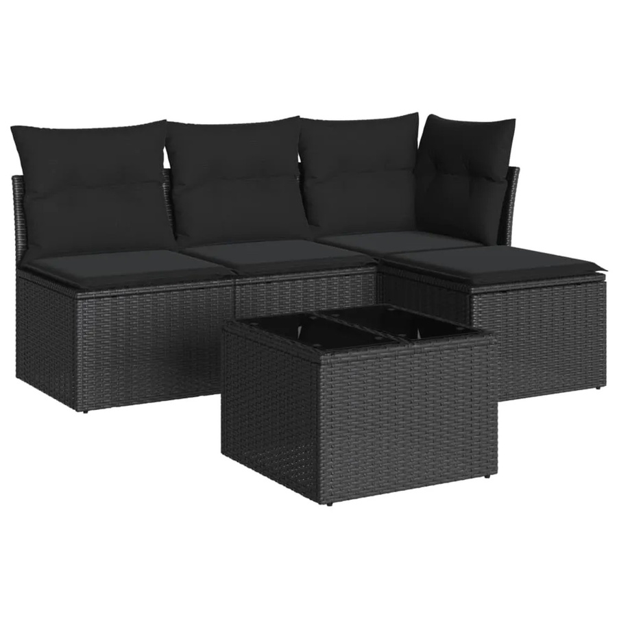 vidaXL 5-tlg Garten-Sofagarnitur L-Form aus Polyrattan mit Kissen in Schwarz - Bild 2