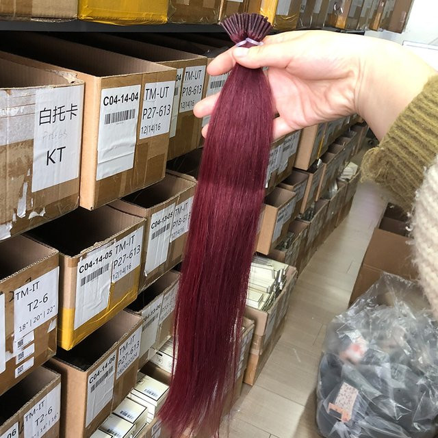 Luxy Beauty Haarverlängerung Echthaar, Burgund, 50 Stränge, Keratin - Bild 1