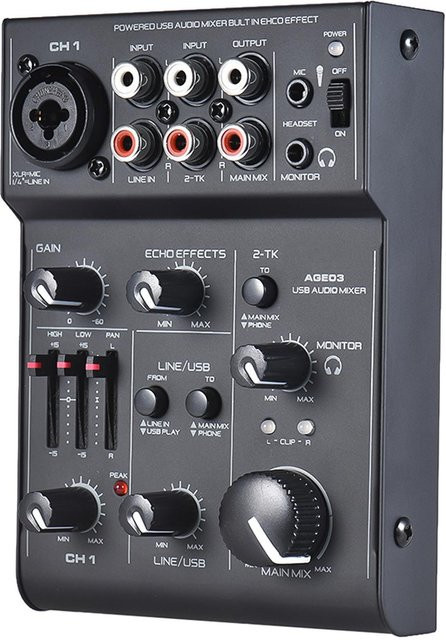 Koogeelife AGE03 5-Kanal Mini-Mic-Line-Mischpult Mixer mit USB-Audioschnittstelle in Schwarz - Bild 1
