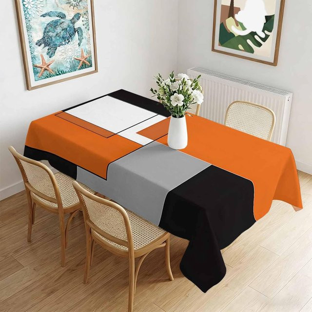 Wasserdichte rechteckige Tischdecke von JINGYUE Pet mit abstraktem geometrischem Farbblock-Design in Orange, Schwarz, Grau und Weiß, B/L: 140 x 280 cm - Bild 1