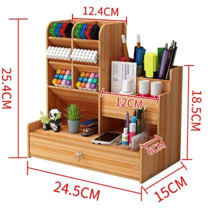 Haven Home Schreibtischorganizer aus Holz in Braun mit Schublade und mehreren Fächern - Bild 1