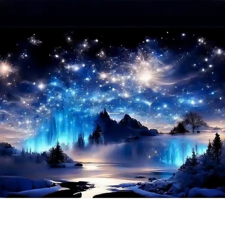 Momoart 5D DIY Diamantmosaik Set Berglandschaft mit Sternenhimmel in Blau für moderne Wanddekoration - Bild 5