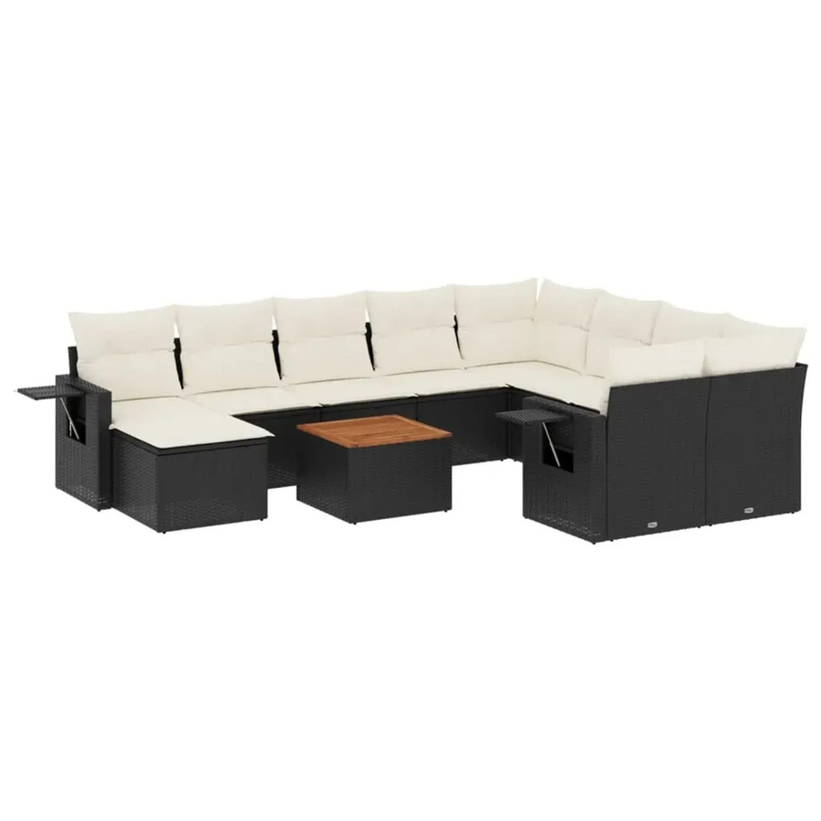 vidaXL 11-tlg. Garten-Sofagarnitur in L-Form aus Polyrattan mit Kissen in Schwarz-Creme - Bild 2