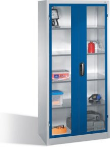 C+P Werkzeugschrank mit Sichtfenster-Drehtüren, 4 Böden, Front Enzianblau, Korpus Lichtgrau, H x B x T: 195 x 93 x 50 cm - Bild 1