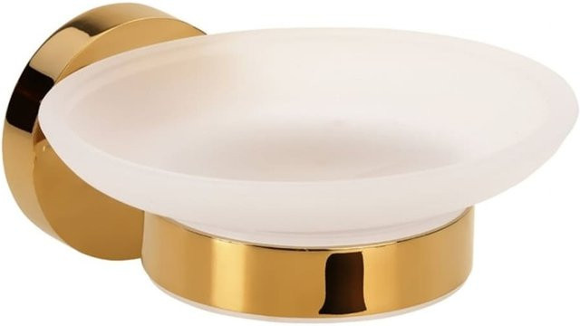 Seifenablage BILLO aus Messing in Gold poliert mit Milchglas für Bad und Küche, B/T/H: 12,9 x 11,0 x 5,5 cm - Bild 1