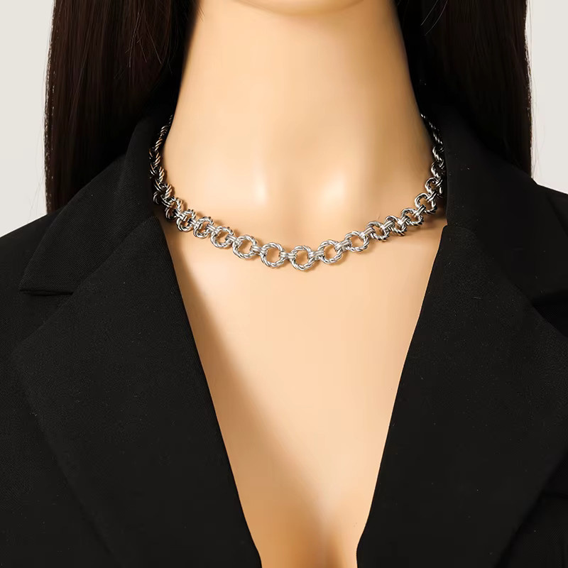 EILIECK Halskette und Armband Set, Edelstahl, Silber, Damen, Punk - Bild 3