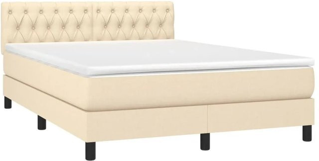 vidaXL Boxspringbett mit Matratze in Beige, Hybridbett mit LED-Unterbettbeleuchtung und USB-Anschluss, B/T/H: 140 x 200 x 45 cm (ca.) - Bild 1