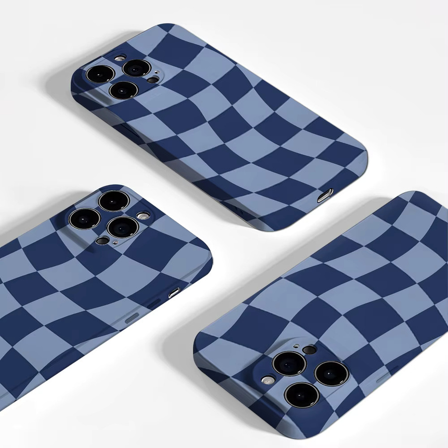 Potdemiel Wellige blaue Schachbrett-Handyhülle für iPhone 17 16 15 14 13 Pro Max Plus mit Magnetfunktion und robustem Doppel-Schutzschicht-Design - Bild 3