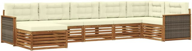 vidaXL Outdoor-Sofagarnitur aus Massivholz Akazie mit 7 Kissen in Natur und Creme - Bild 1