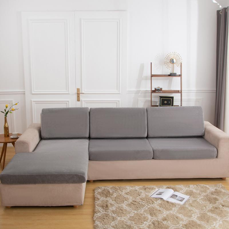 S-EMIGA Plüsch-Sofa-Sitzkissenbezug in Blau, elastischer und waschbarer Möbelschutz für Sofakissen, B/T/H: 45 x 45 x 45 cm - Bild 2