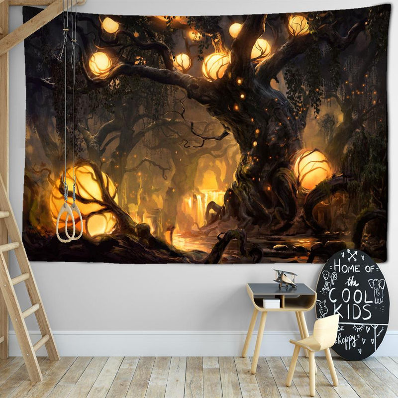 Super Six Wandbehang Bohemian Stil mit abstraktem Wunschbaum und mystischer Waldlandschaft, mehrfarbig, B: 95 cm, H: 70 cm - Bild 3